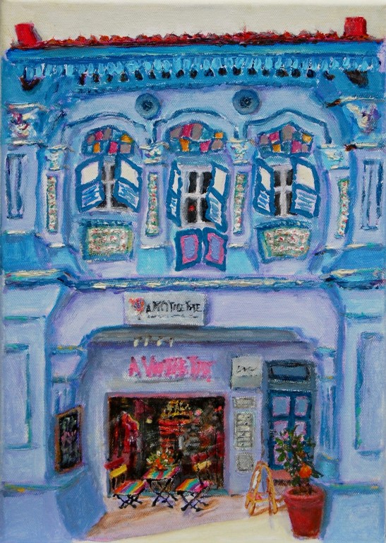 ethnic, architecture, A Vintage Shophouse, Acrylic on canvas, SGD 500, painting, Ong Hwee Yen